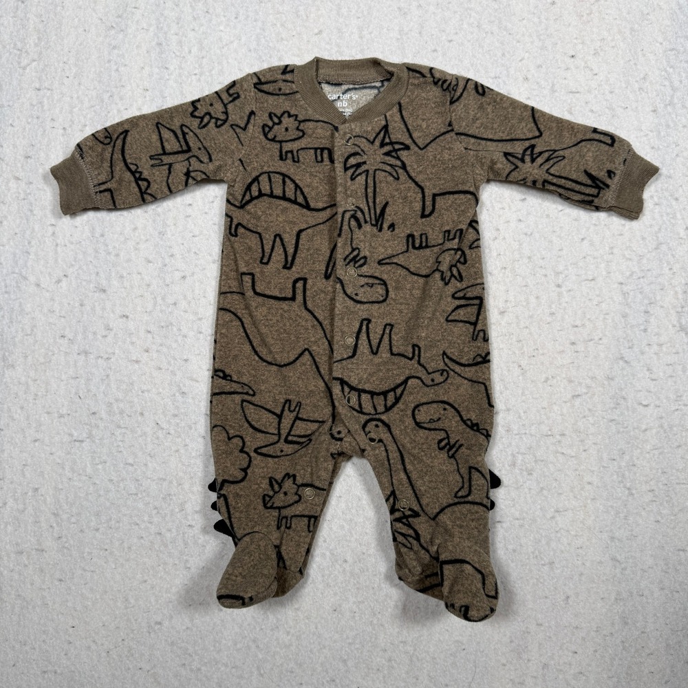 Carters Newborn Dinosaur Fleece Sleep and Play Footed Snap Coverall Brown NB